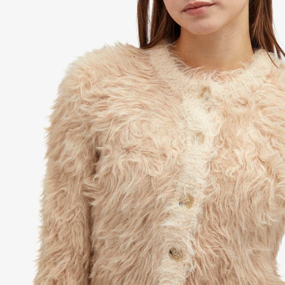 ACNE STUDIOS Kradi Textured Cardigan Faux Fur Chunky Knit Cropped Sweater Tan - Picture 3 of 16